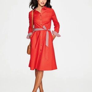Boden Red & White Polka Dot Soft Cotton Shirt Dress Sz 4R | EUC
